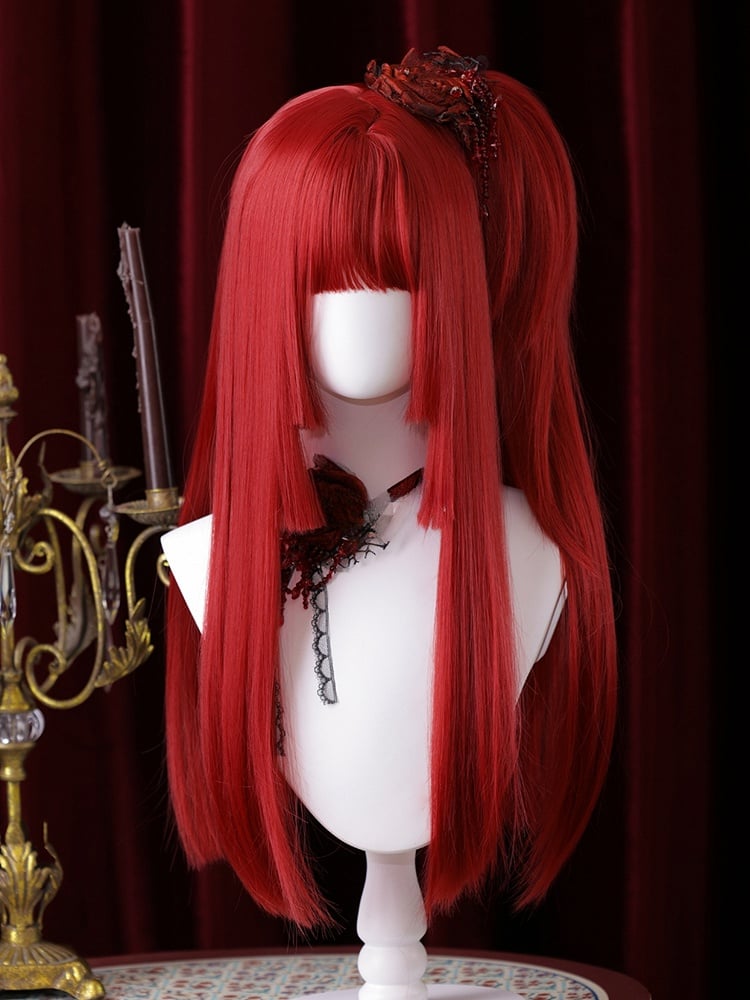 Red Hime Cut Long Straight Synthetic Wig