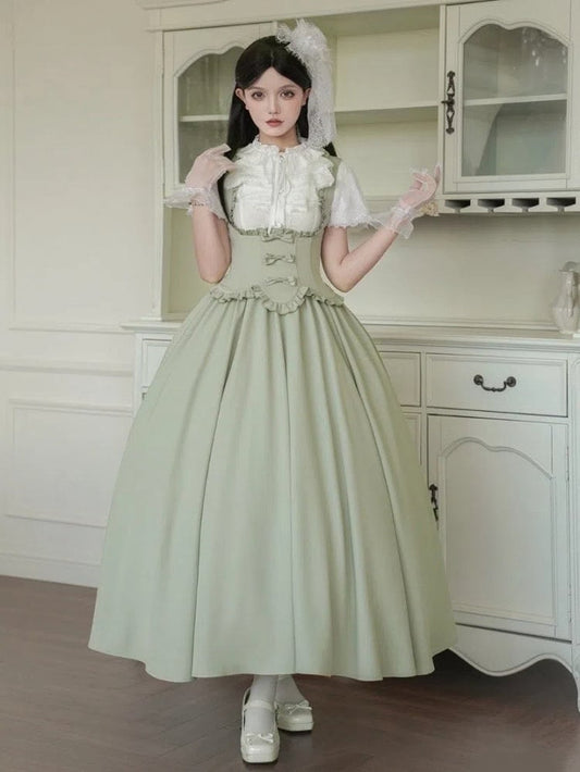 Ruffle Trimming Jumper Edge Green Bust Scalloped Elegant Skirt Dress Lolita Under Classic