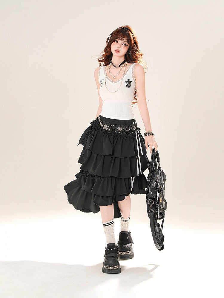 White V-Neck Lace Trim Blokette Core Tank Top