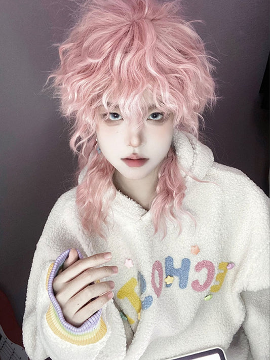 Wig Length With Ouji Pink 38CM Wavy Bangs Style