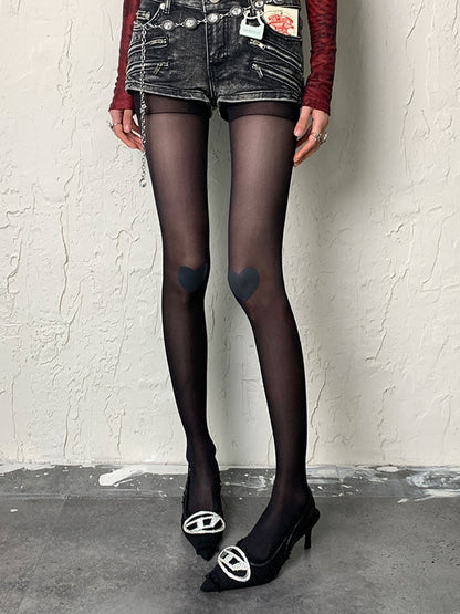 Nude/Black Heart Tights