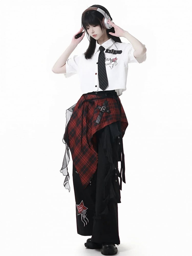 Straight-leg Cargo Black Double Zippers Drawstring Cuffs Pants