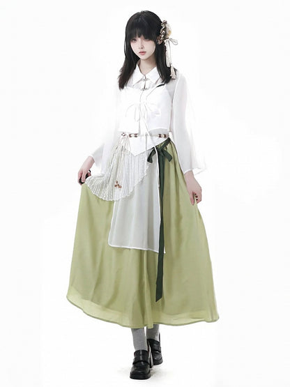 Buttons Style Shirt Cheongsam Butterfly-shaped Cutout White Sheer Chiffon Knot Short Version