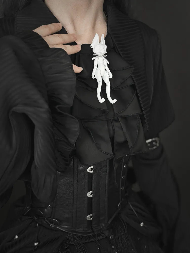 Shirt Lolita Plus Layered Sleeves Gothic Sizes Pointed Available Black Flat Collar Long