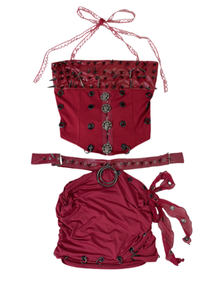 Top + Punk Studs Mini Set Skirt Red