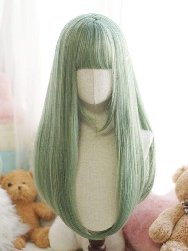 Red/Pink/Green/Purple/Dusty Blue/Orange Long Straight Wig With Full Bangs