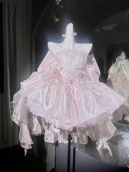 Light Pink Floral Fairy Princess Boned Waist Puffy Dress