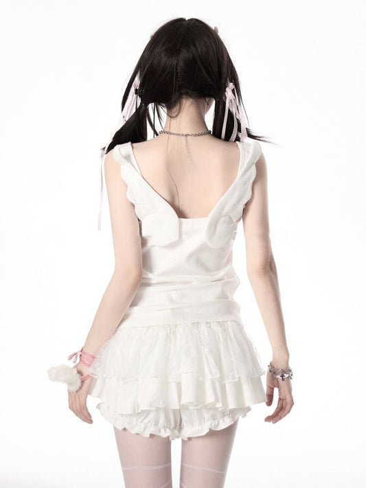 Shoulder White Angel Wings Design Back Tank Top Adjustable Straps