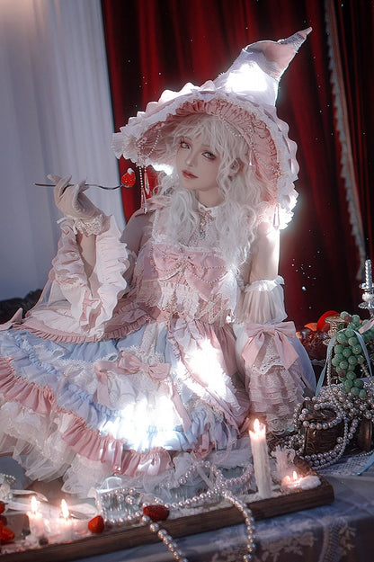 Robe Lolita taille haute rose et bleue, ensemble complet avec jupe et pull