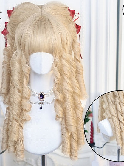 Yellow/Blonde/Black Curly Wig With Bangs 50-55cm