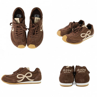 Design Bowknot Ties Front Schnürung Braun Sneakers