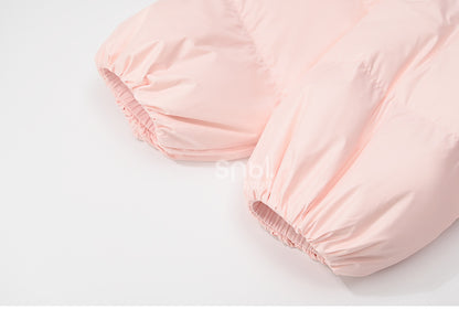 Pink Cute Bear and Kitty Plush Trim Hooded Down Coat