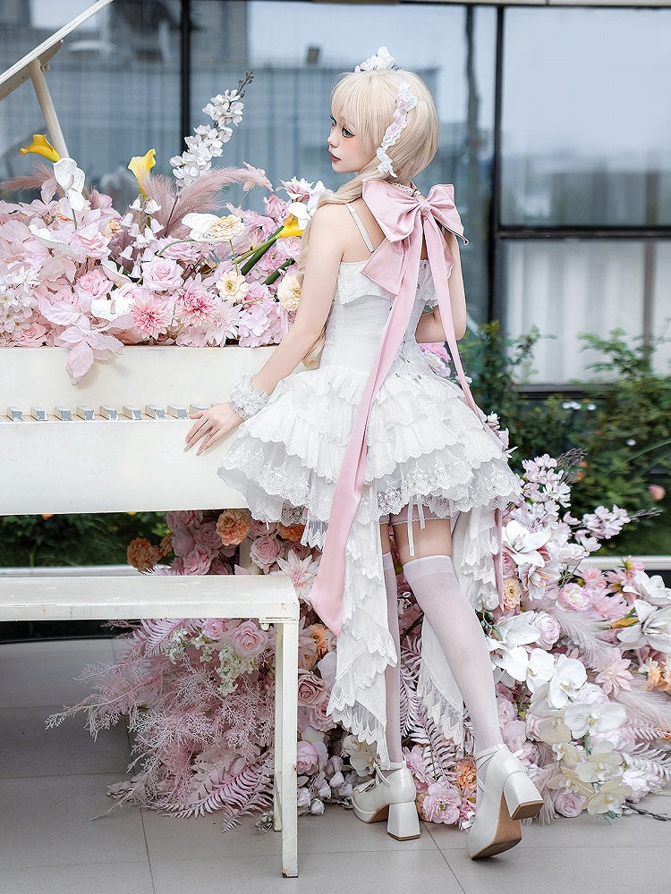Straps Spaghetti JSK Lolita Pink Balletcore White Corset + Dress