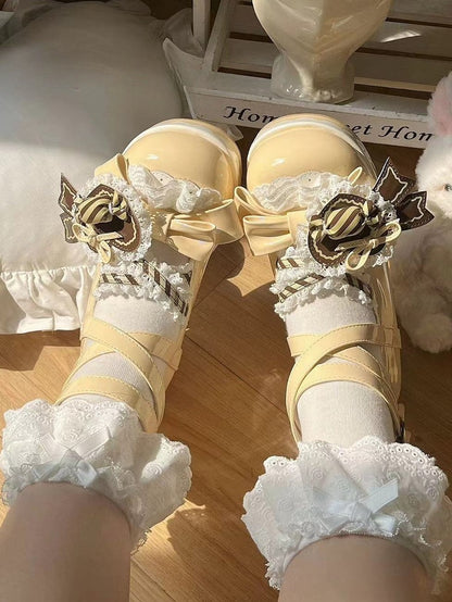 Jane Shoes Mary PU mit Akzenten Schleifen Gelb Süße Plattform
