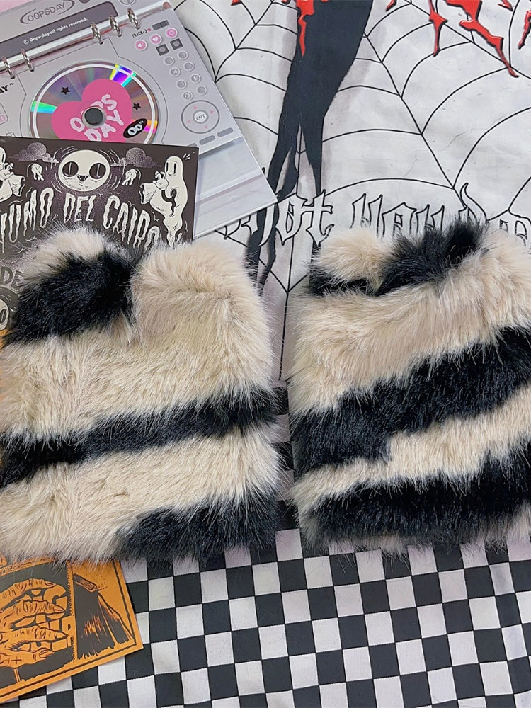 Beige/Grey Y2K Zebra Stripes Pattern 25CM Leg Warmers