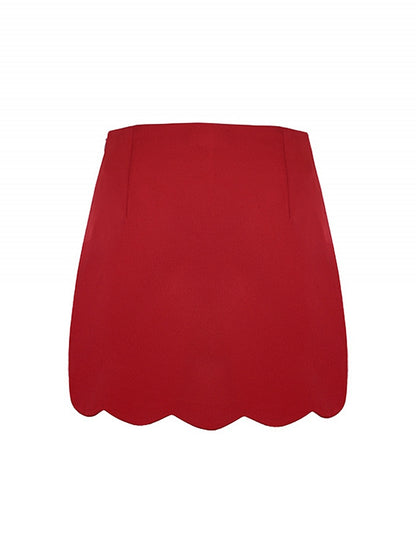Scalloped High Skirt Waist Edge Red Trim