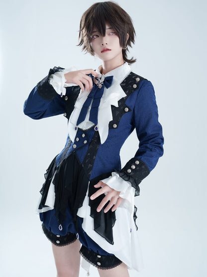 Gothic Ouji Lolita Ciel Vibes Dark Blue Prince Coat Outfit