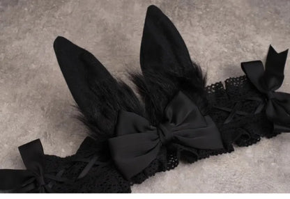 Serre-tête gothique noir avec oreilles de lapin et nœuds
