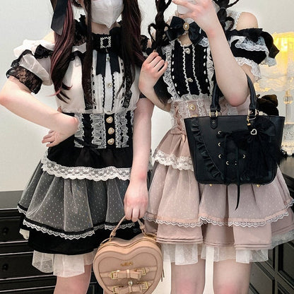 ウエスト スイートハートボタントリム ハイレース ブラック/ピンク/ブルー