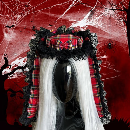 Plaid Lolita Rabbit Extra-Long Red Black Ear Headpiece