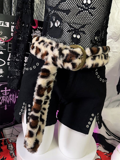 Ceinture à boucle en peluche léopard marron Gyaru