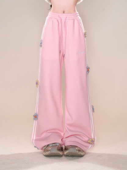 Design Straight-leg Floral Gray/Pink Cut Pants