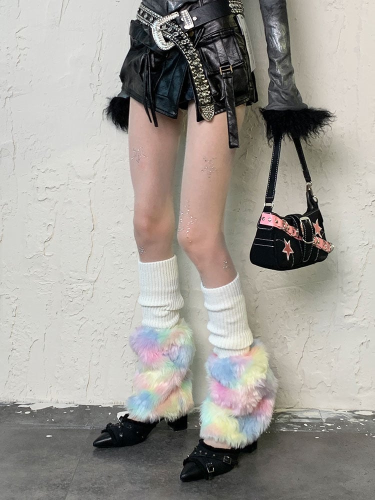 Rainbow Y2K Shaggy Leg Warmers