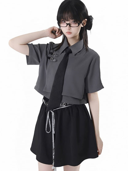 Belt Black Cheongsam Tassel Style Shorts with Buckle Belt and