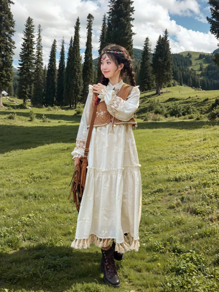 Beige Tassel Hem Dress Long/Regular Version