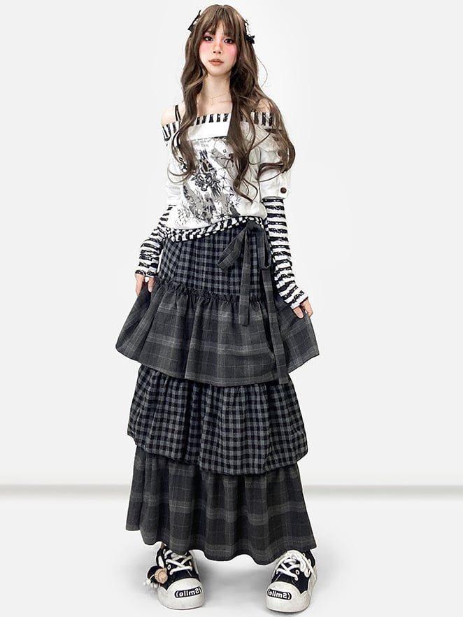 Striped Sleeves WhiteBlack Top Design Print Pattern Neckline Long Off-the-shoulder