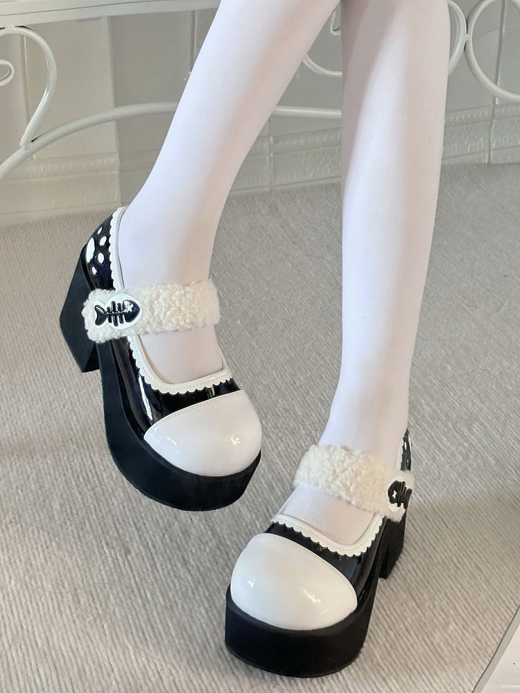 Black Jirai Kei Claw Fishbone Platform Shoes