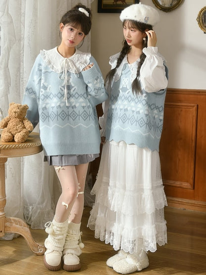 Blue Teddy Bears Pattern Scalloped Edge Trim Vest