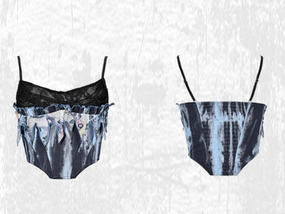 Rock Grunge Lace Boned Neckline Blue Punk Corset Cowl Fairy Style