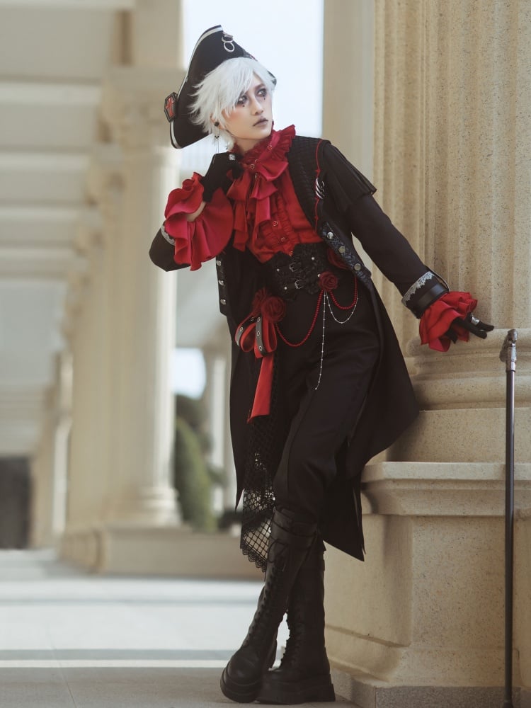 Black Gothic Ouji Fashion Bat Wings Collar Prince Coat Spider Web Fabric