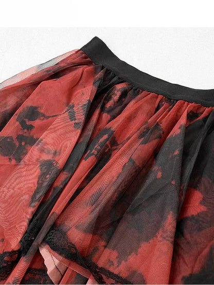 Glamorous Tiered Cross Top Plaid Details Bittersweet + Red Skirt Dye Black Tie Set- Dress Cami