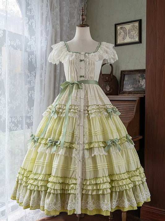 Dress Lolita Green Style Gradient House Square Neckline Pink