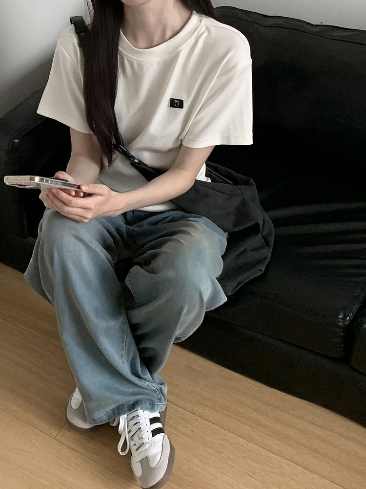 Gray/White Round Neck T-Shirt
