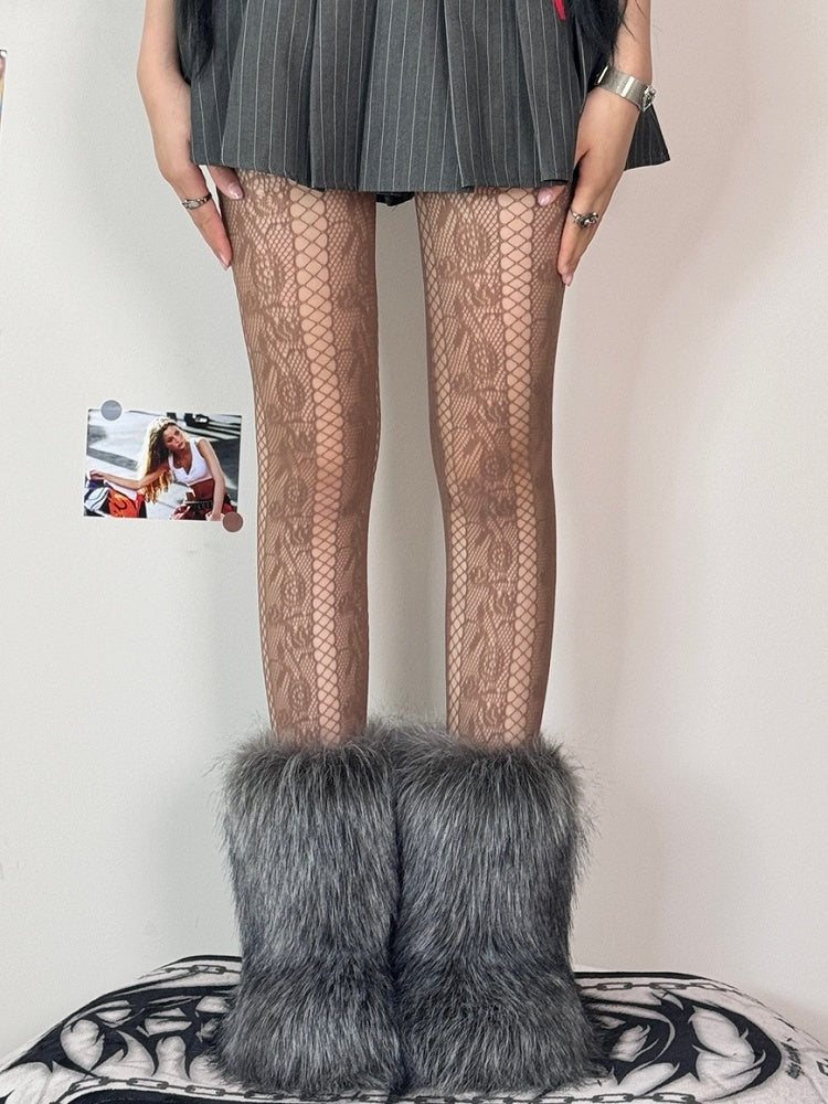 Tights Cut-out Rosette Black/White/Brown/Purple Y2K Design Pattern