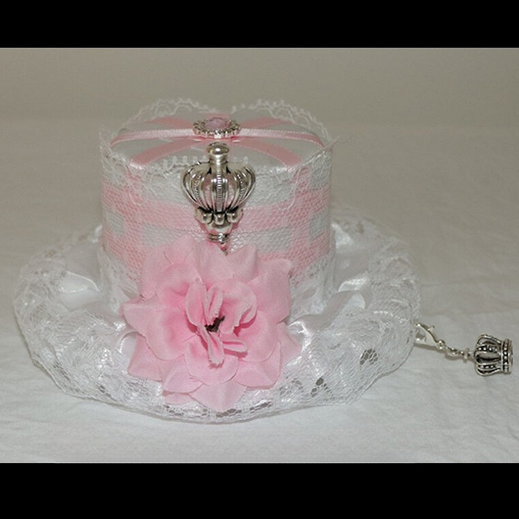 Hat Trim Crown Design Lace Blue/Pink Floral Mini Decorated