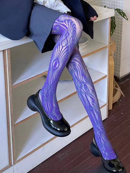 Tights Purple/Rose Y2K Hollow-out Design Red/Black