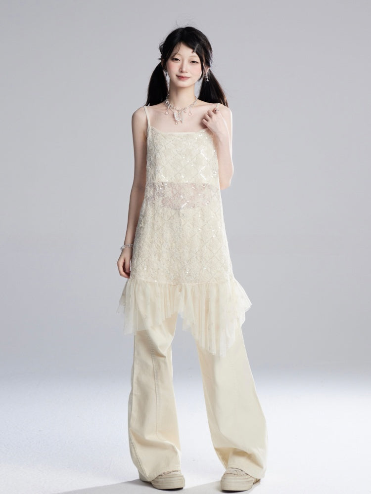 Apricot Low Waist Floor Length Wide-Leg Pants