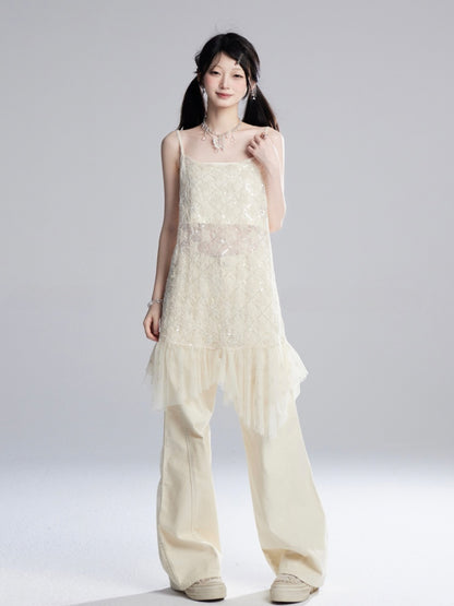 Apricot Low Waist Floor Length Wide-Leg Pants