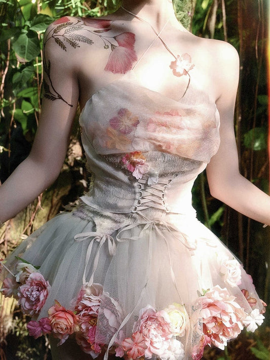 Halter Neckline Cowl Fairy Self-tie Top Floral Neck