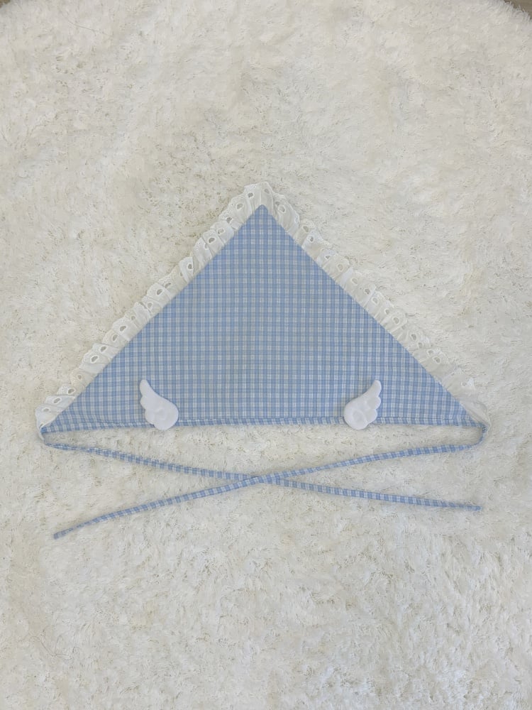 White Blue Plaid Pattern Bunny Ear Full Set