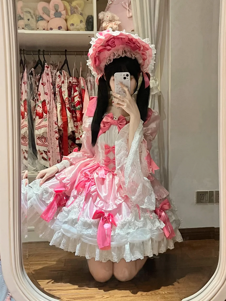 with Dress Sweet School Accents Bow Old Sleeves Pink Lolita Bell Dark Princess Detachable