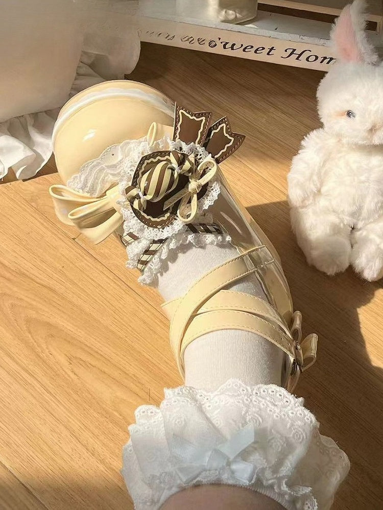 Jane Shoes Mary PU mit Akzenten Schleifen Gelb Süße Plattform