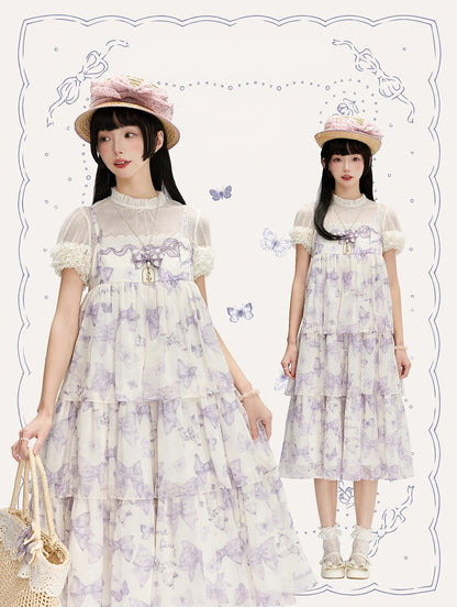 Purple High Waist Bowknots Tiered Skirt Summer Lolita Dress
