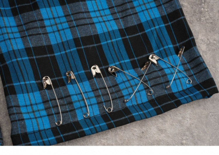 Pins Black and Blue Plaid Leg Sleeves