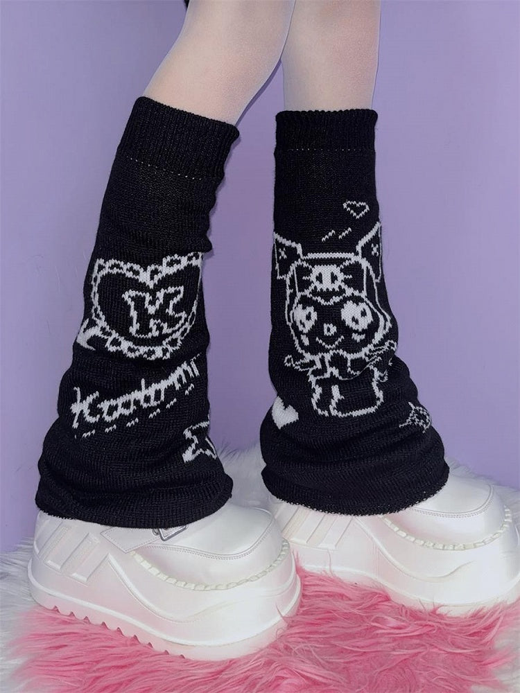Black Y2K Cartoon Knitted Leg Warmers