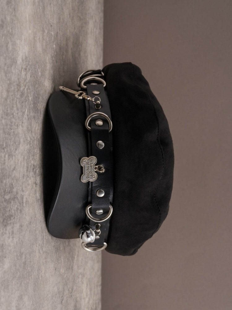 Baskenmütze, Kreuz, Hut und Details, Charme, Gothic, Knochen, schwarze Nieten